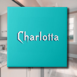 Modern White 3D Cuztomized Name   Turquoise Blue  Tile