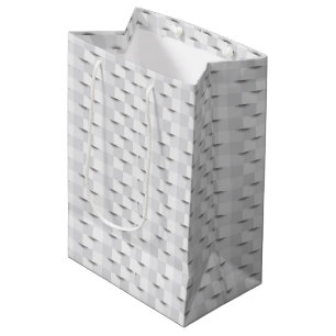 Modern White 3D Geometric Cube Pattern Medium Gift Bag