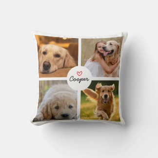 Modern White 4 Photo Collage Pet Dog Lover Throw Pillow