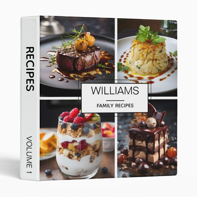 Modern White 4 Photo Personalized Family Recipes Binder (Front/Spine)