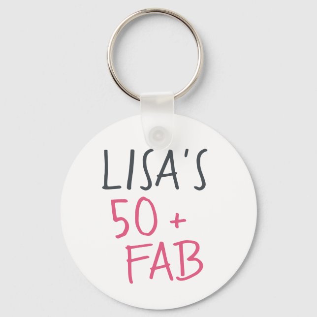 Modern White 50 Fabulous 50th Birthday Keychain (Front)