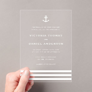 Modern White Anchor Nautical Wedding Acrylic Invitations