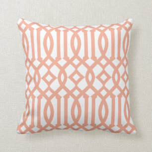 Modern White and Apricot Orange Trellis Pattern Throw Pillow