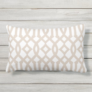 Modern White and Beige Trellis Pattern Lumbar Pillow