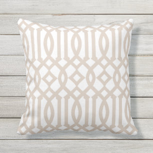 Modern White and Beige Trellis Pattern Outdoor Pillow