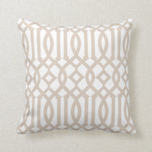 Modern White and Beige Trellis Pattern Throw Pillow