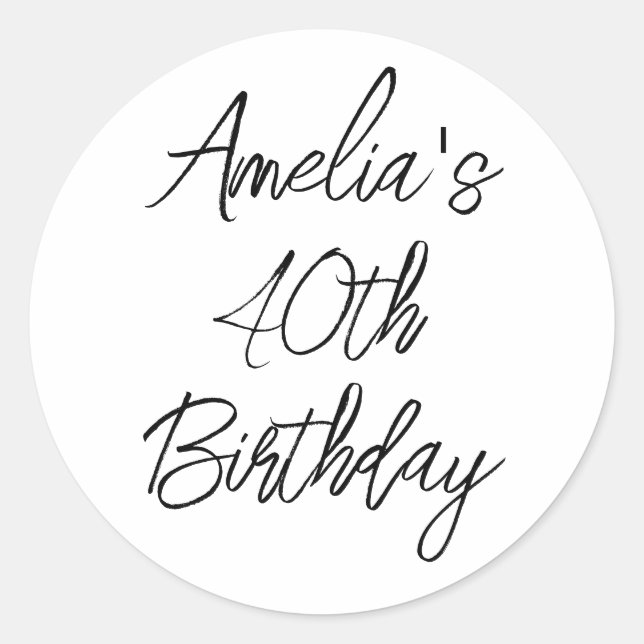 Modern White and Black Birthday Party Classic Round Sticker (Front)