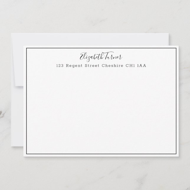 Modern White and Black Border Note Card (Front)