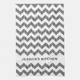 Modern White And Black Chevron Pattern Kitchen Towel