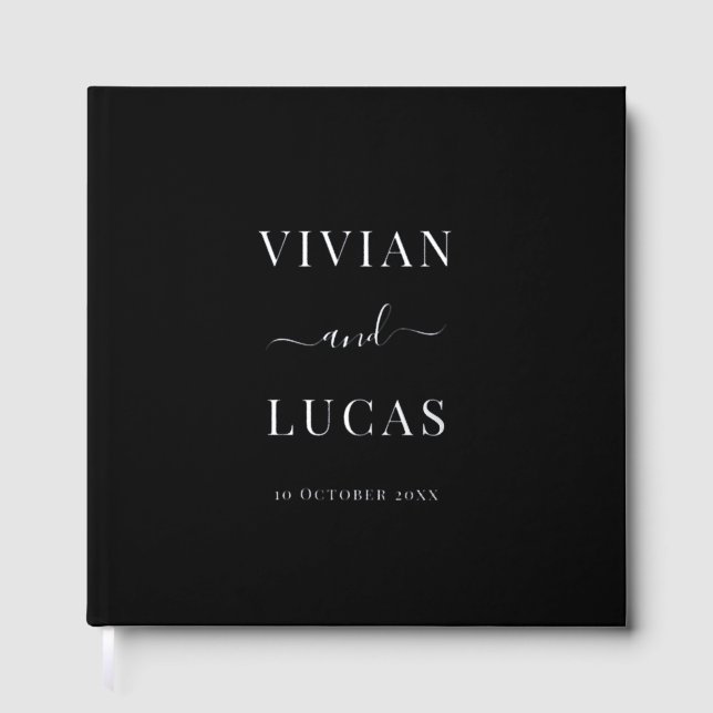 Modern White and Black Formal Minimal Wedding Guest Book (Front)