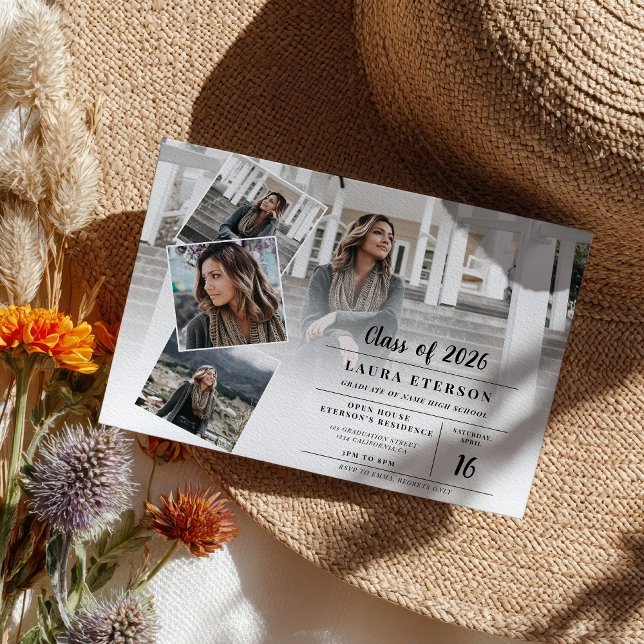 Modern white and black minimalist photo graduation invitation (Modern white and black minimalist photo graduation invitation)