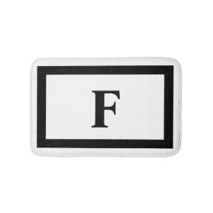 Modern White and Black Monogram Bath Mat