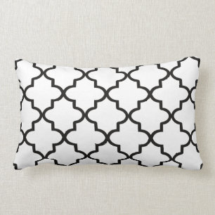 Modern White and Black Moroccan Quatrefoil Lumbar Pillow