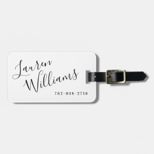 Modern White and Black Script Luggage Tag