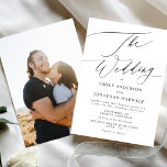 Modern White and Black Simple Photo Wedding Invitation<br><div class="desc">Simple White and Black Modern Wedding Invitation for a modern wedding formal or informal. With white impressive modern calligraphy.
*photo back</div>