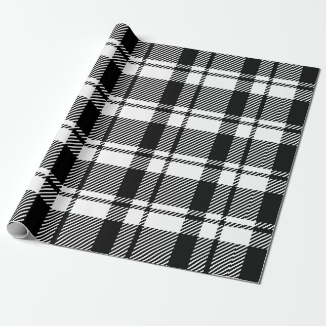 Modern White and Black Tartan Plaid Wrapping Paper (Unrolled)