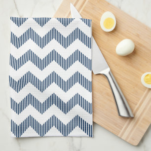 Modern White And Blue Chevron Pattern Kitchen Towel