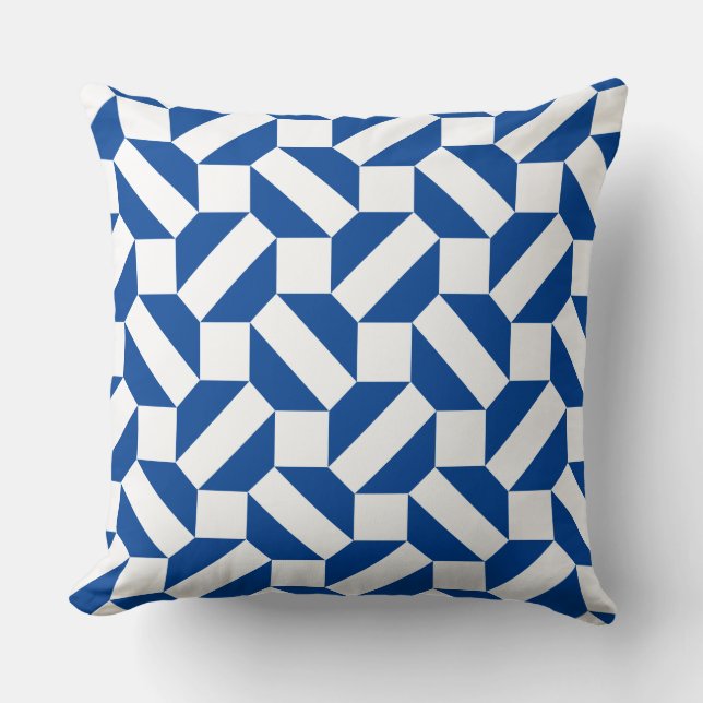 Modern White And Blue Geometric Pattern Throw Pillow (Front)