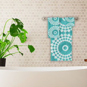 Modern White and Blue Mandala Bath Towel Set