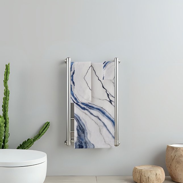 Modern White and Blue Minimalist Marble Bath Towel Set (Creator Uploaded)