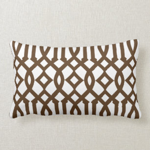 Modern White and Brown Trellis Pattern Lumbar Pillow
