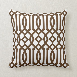 Modern White and Brown Trellis Pattern Throw Pillow