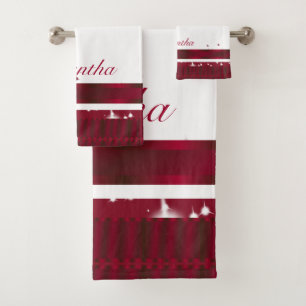 Modern White And Burgundy Purple  Geometric Bath Towel Set