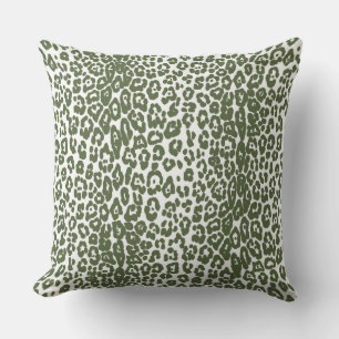 Modern white and dark green leopard print outdoor pillow