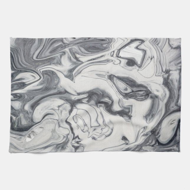 Modern White and Dark Grey Marble Pattern Kitchen Towel (Horizontal)
