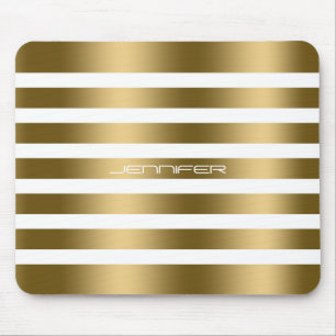 Modern White And Faux Gold Stripes Pattern Mouse Pad