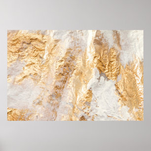 Modern White And Gold Brush Painted Background Tex Poster