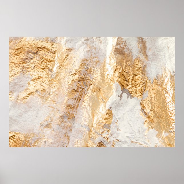 Modern White And Gold Brush Painted Background Tex Poster (Front)
