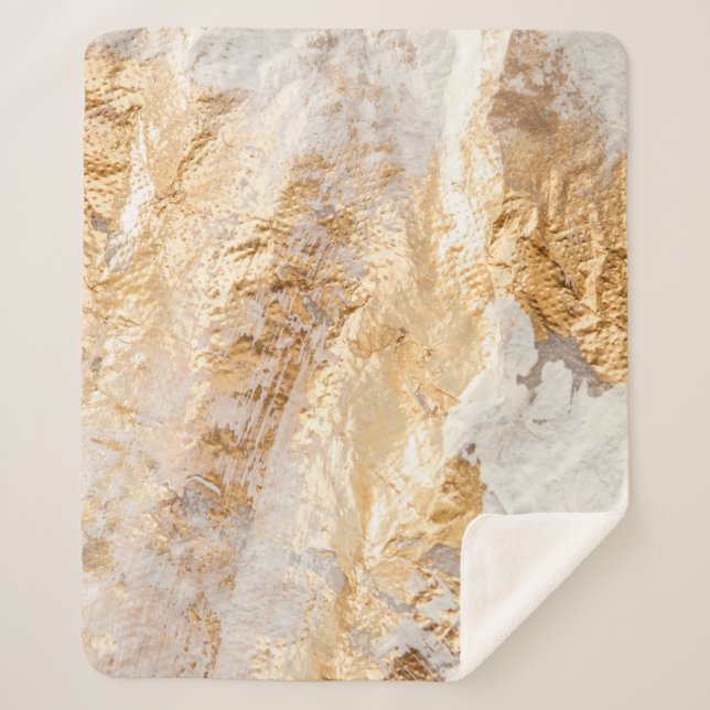 Modern White And Gold Brush Painted Background Tex Sherpa Blanket (Front)