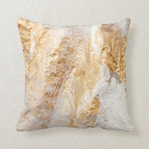 Modern White And Gold Brush Painted Background Tex Throw Pillow