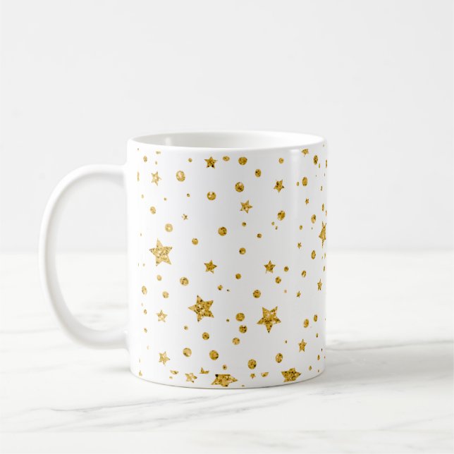 Modern White and Gold Celestial Stars Coffee Mug (Left)