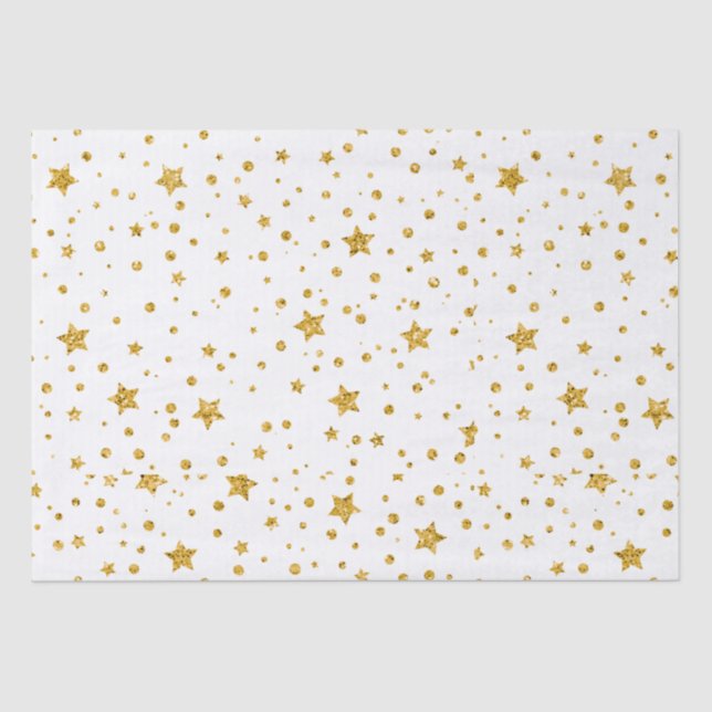 Modern White and Gold Celestial Stars Tissue Paper (Front)