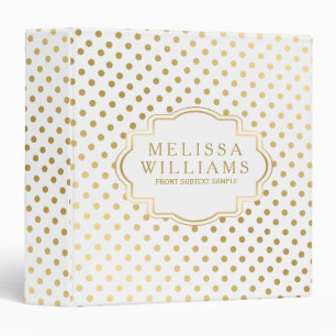 Modern White And Gold Dots Pattern Binder