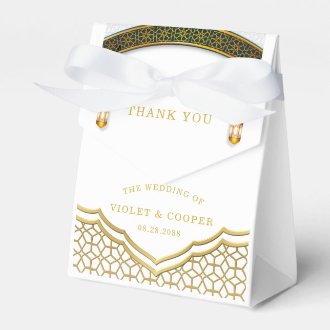 Modern White and Gold Islamic Wedding Favor Box (Front Side)