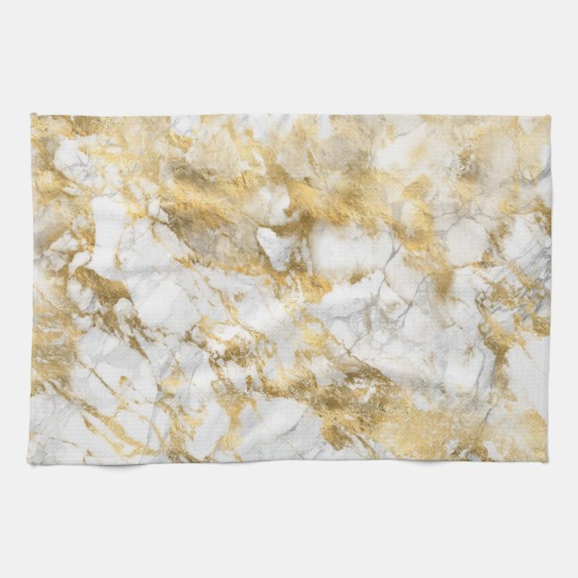 Modern White and Gold Marble Pattern Kitchen Towel (Horizontal)