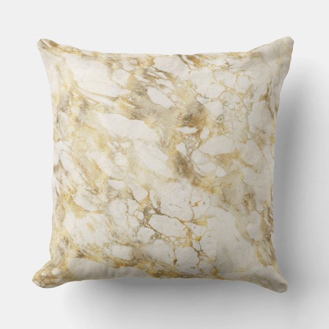 Modern White and Gold Marble Pattern Throw Pillow (Front)