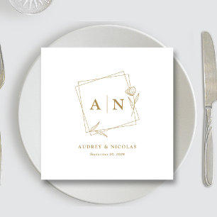 Modern White and Gold Monogram Wedding Reception Napkin