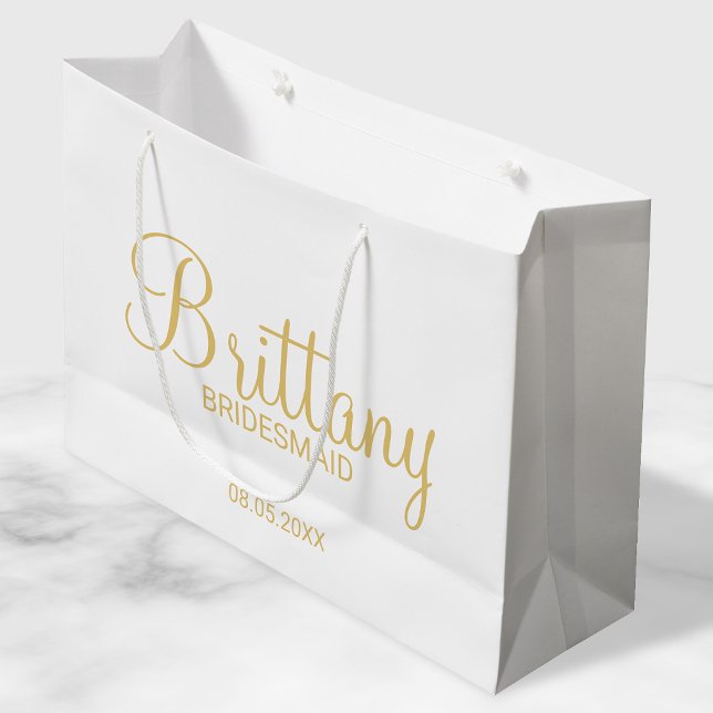 Modern White and Gold Personalized Bridesmaids Large Gift Bag (Creator Uploaded)