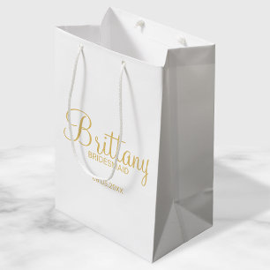 Modern White and Gold Personalized Bridesmaids Medium Gift Bag