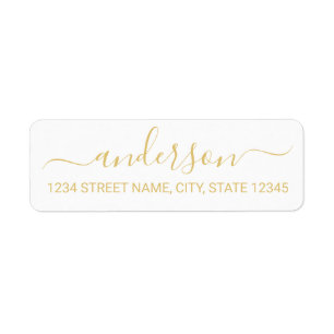 Modern White and Gold Script Return Address