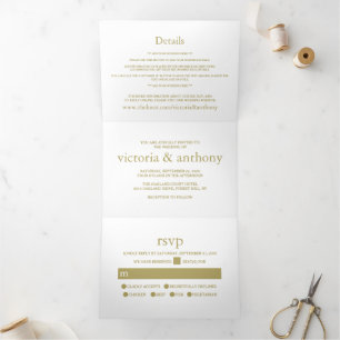 Modern White and Gold Wedding Suite Tri-Fold Invitation