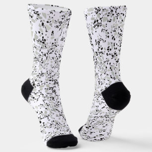 Modern White and Gray Terrazzo Pattern Socks
