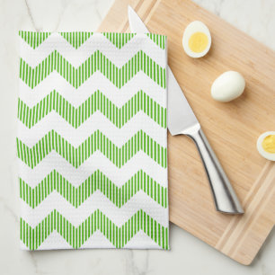 Modern White And Green Chevron Pattern Kitchen Towel