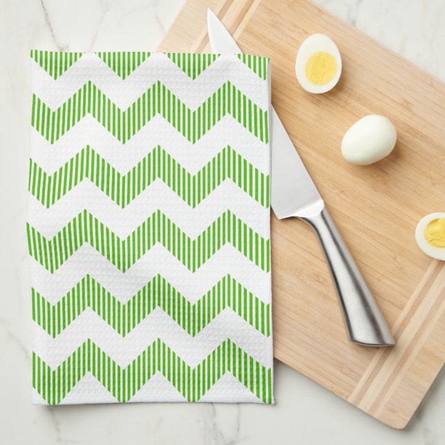 Modern White And Green Chevron Pattern Kitchen Towel (Quarter Fold)