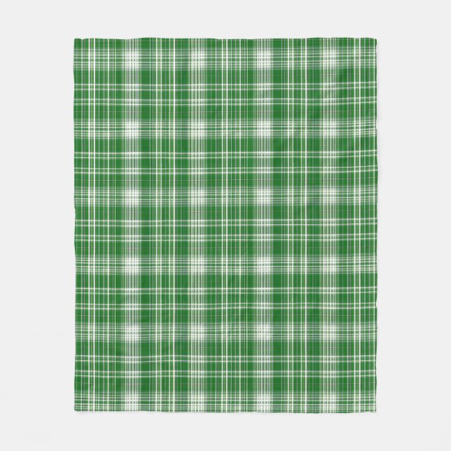 Modern White and Green Plaid Fleece Blanket (Front)