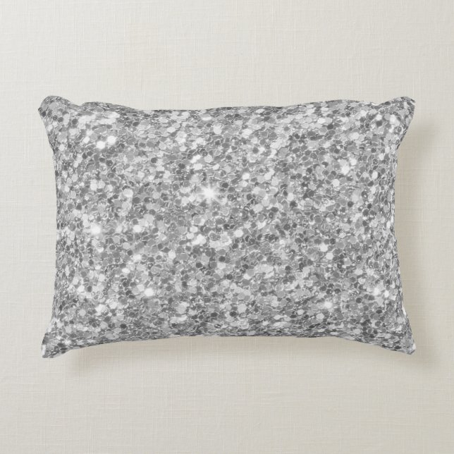 Modern White And Grey Glitter Decorative Pillow (Front)